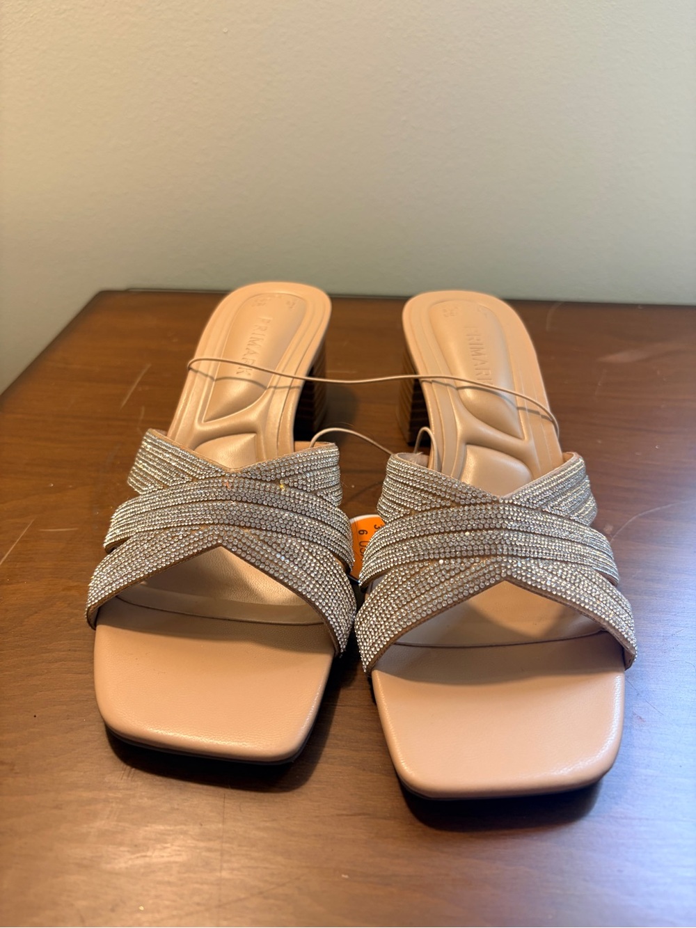 Primark Blush Nude Slide Mules with Sparkling Cross Straps